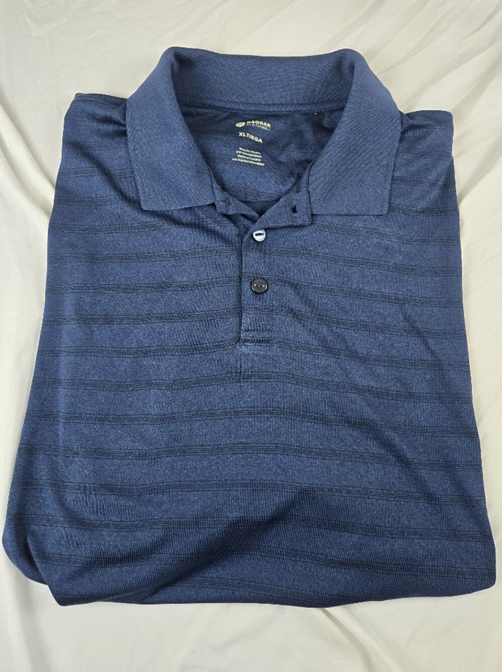 Haggar Men's XL Tall Blue Polo Shirt Striped Short Sleeve 100% Polyester Golf